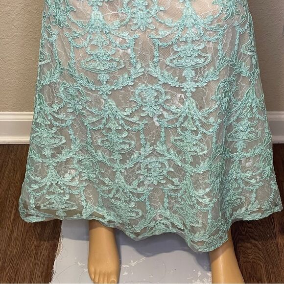 Gigi Sleeveless Mock 2 Piece All Over Lace Dress Sheer Midriff Aqua Mint Blue 00 - Picture 6 of 16